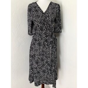 Lauren Ralph Lauren Wrap Dress Womens 8 Black White Stretch Career Dark Academia